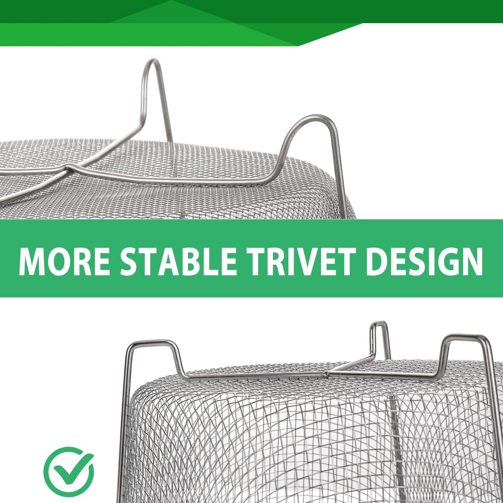Steamer Basket for Instant Pot Accessories 6 qt or 8 quart - 2 Tier Stackable 18/8 Stainless Steel Mesh - Silicone Handle - Vegetable Steamer Insert, Egg Basket, Pasta Strainer,Silver