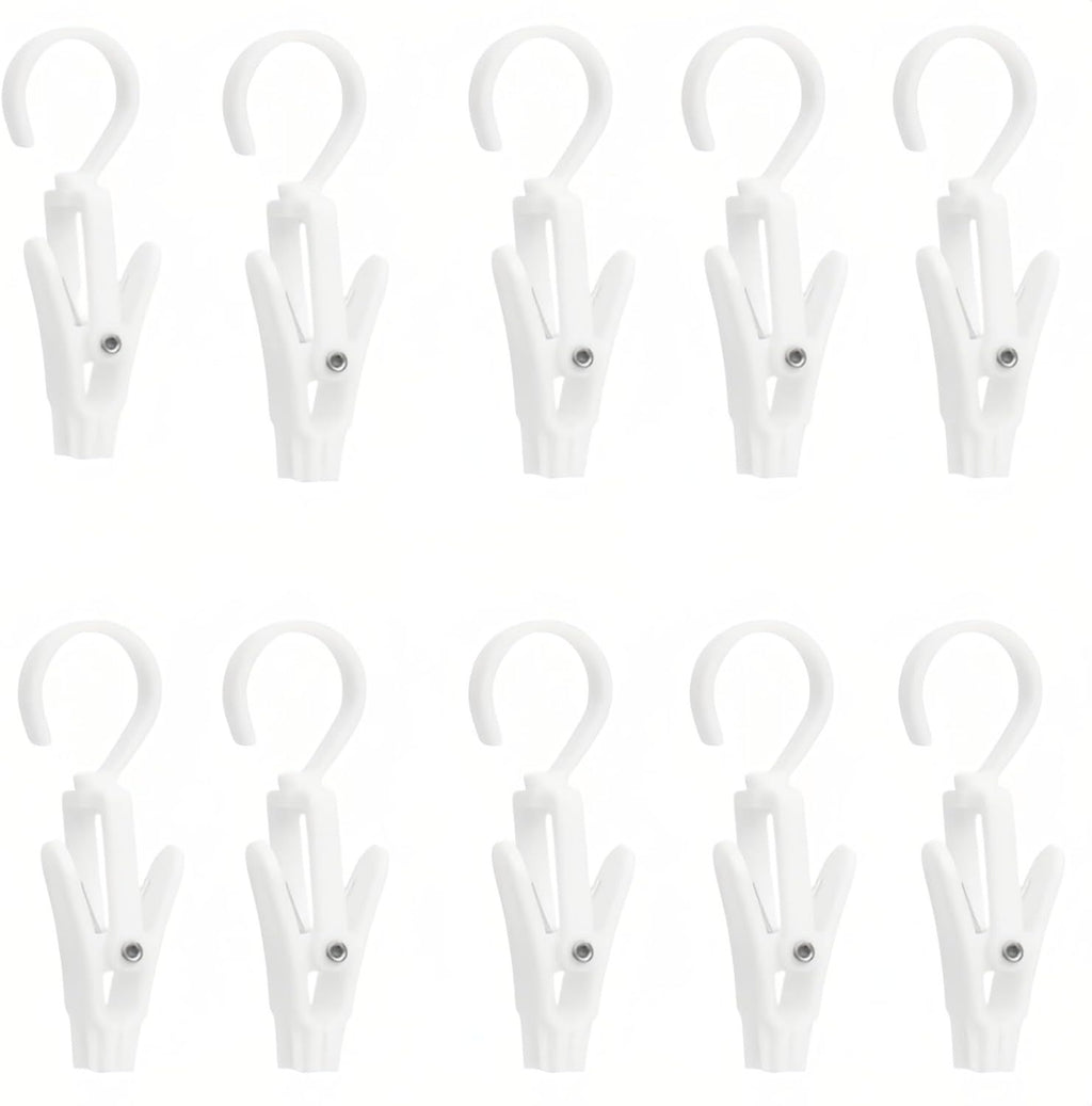 10-Pack Heavy Duty Swivel Clothes Pins - 360° Rotating Hooks for Laundry, Beach Towels, Curtains, Rustproof Stainless Steel Spring, Non-Slip Grip (4.3", White)
