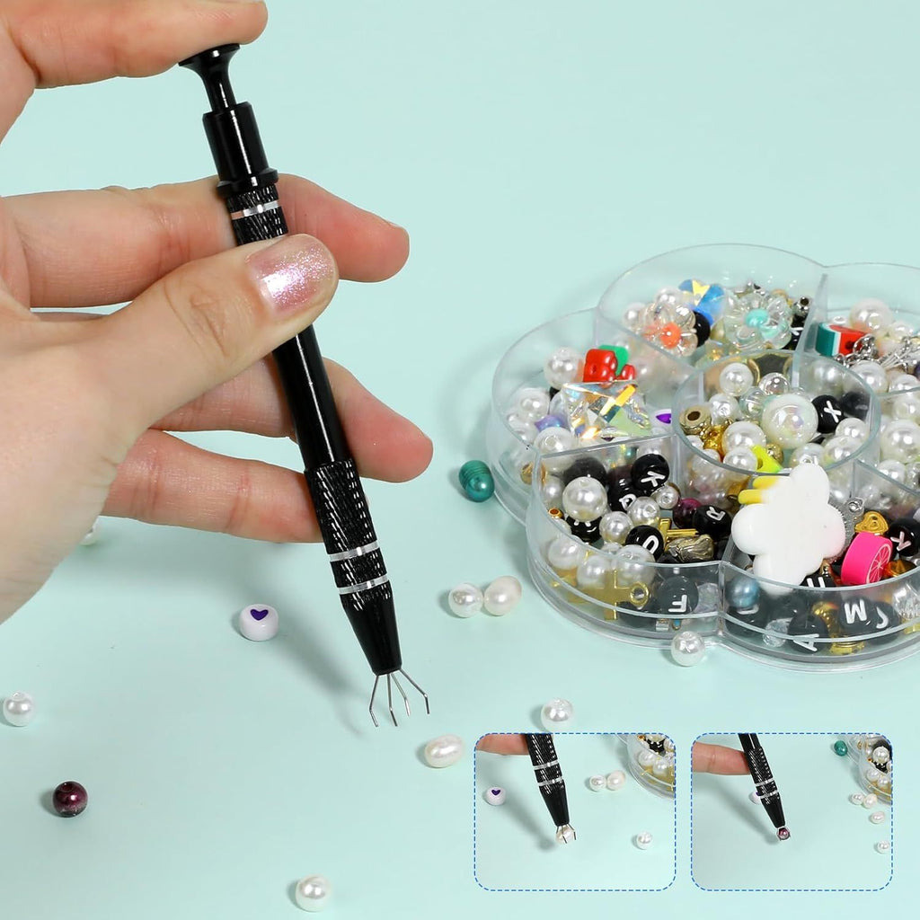 2Pcs 4 Prongs Jeweler's Pick Up Tool Stainless Steel Piercing Ball Grabber 4 Prong Diamond Claw Tweezers Pearl Grabber Pick Up Tool for Tiny Objects Ic Chips Electronic Components