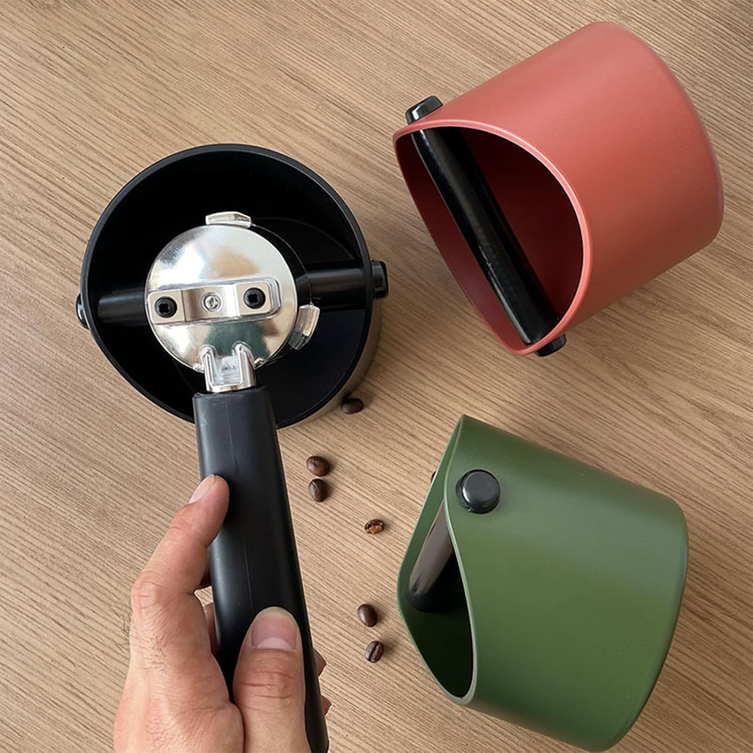Coffee Knock Box, 4.6 in, Barista Style Espresso Grounds Knock Box, Removable Plastic Knock Rod, Non-Slip Base, Espresso Maker Accessory (Black)