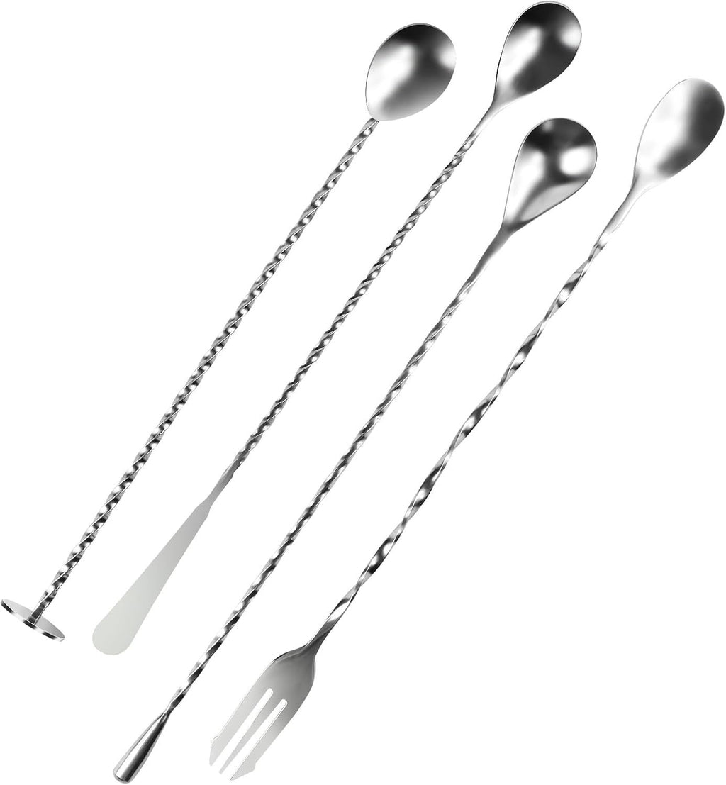 4 PCS Bar Spoon, 304 Stainless Steel Bar Mixing Spoon Stirrers Long Handle Spiral Pattern Mixed Drinks Tools for Drink