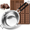 1200ML/1.1QT Double Boiler Pot With 2 Pack of Silicone Chocolate Bar Molds, Stainless Steel Chocolate Melting Pot with Non-Stick Chocolate Molds for Dubai Pistachio, Candy, Snacks