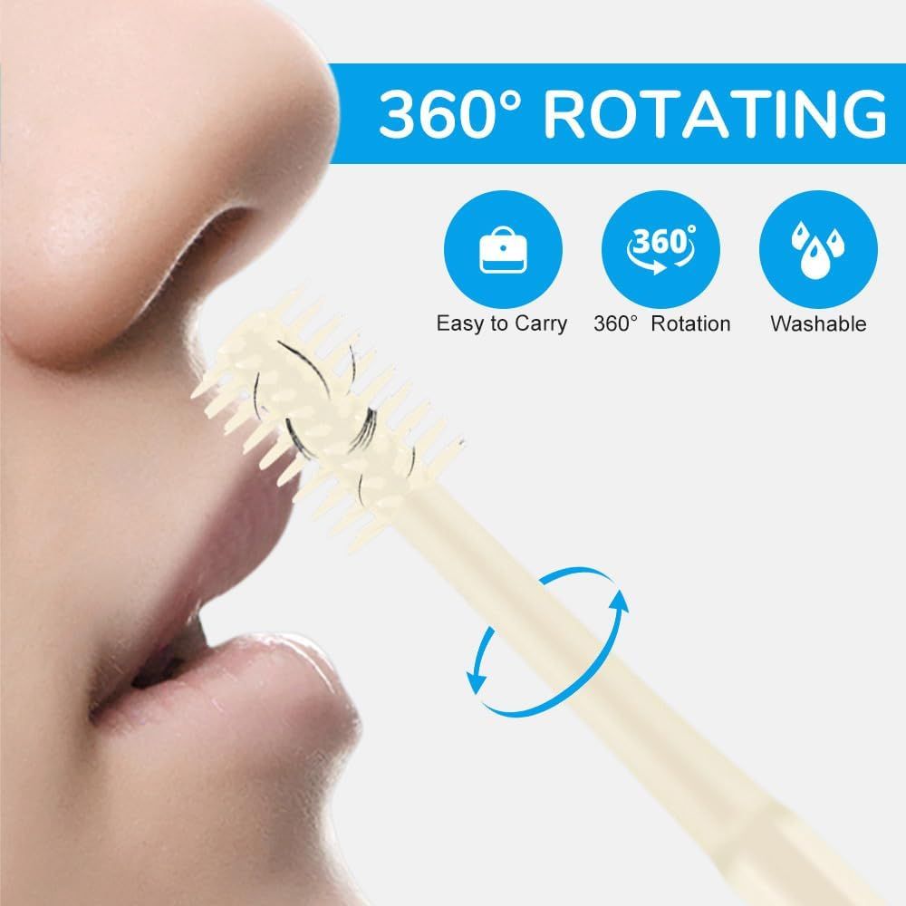 2-in-1 Nose Hair Trimmer for Men & Women, Manual 360° Rotating Multifunctional Nasal Hair Cutter & Ear Pick, Travel Essentials (Blue)