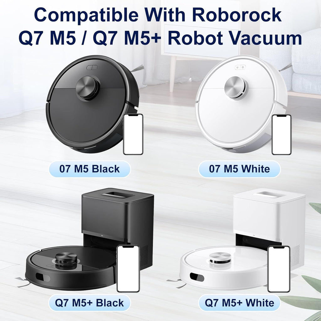18 Pack Accessories Replacement Parts Compatible with Roborock Q7 M5, Q7 M5+ Robot Vacuum Cleaners, 2 Main Brush, 4 Hepa Filter, 6 Mop Pads, 6 Side Brush
