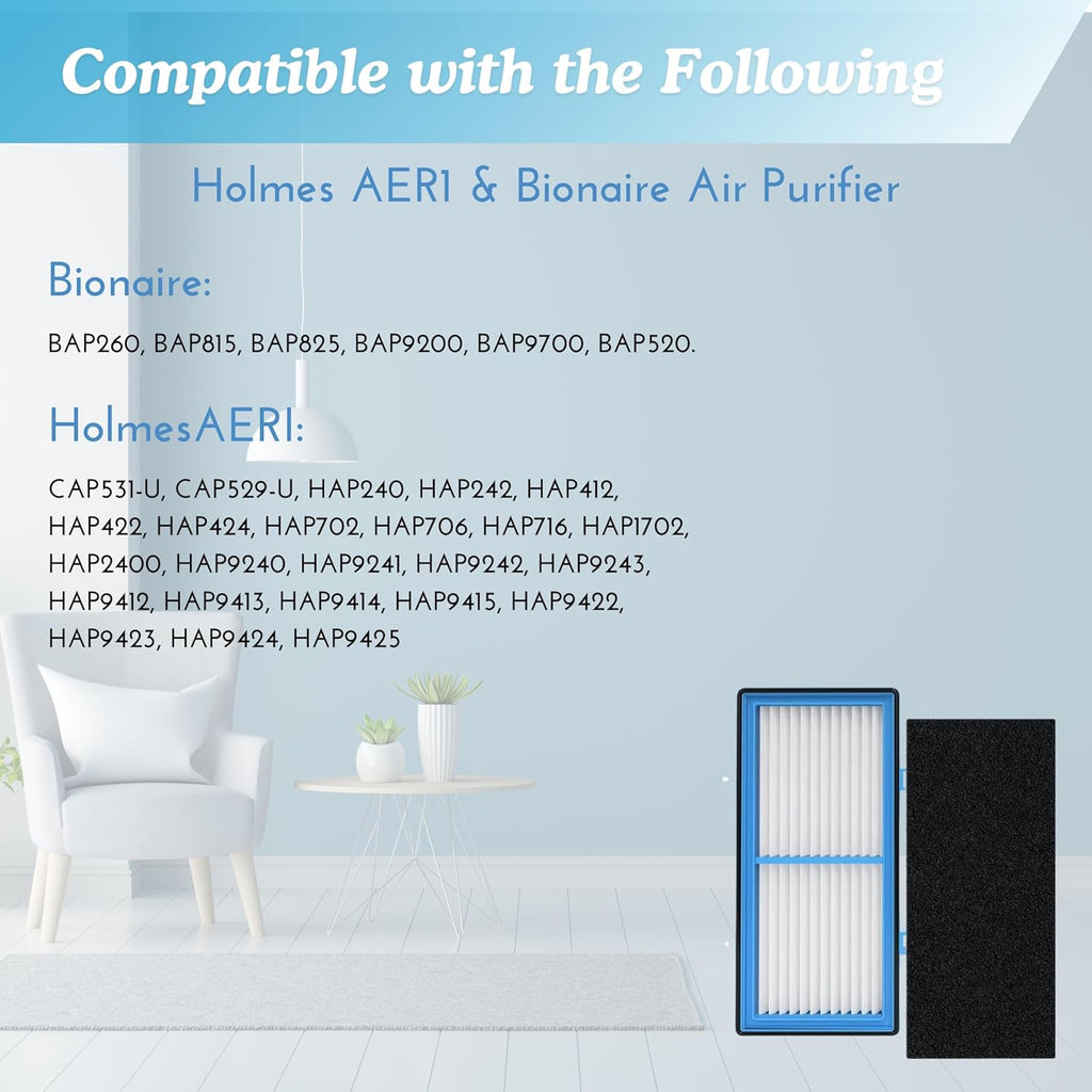 AER1 Filter Replacement for Holmes Air Purifier HAPF30AT HAP242-NUC, Odors Dust VOCs Remover, Total Air 2 True HEPA 4 Carbon Booster, 1.2 x 10 x 4.6 Inches
