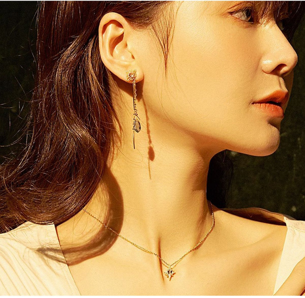 S925 Sterling Silver Mini Pendant Necklace - 18K Gold Plated Sky Blue Zircon Charm Chain for Women - Delicate Fine Jewelry for Daily Wear - Gold 45cm