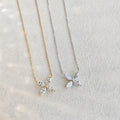S925 Sterling Silver 4-Leaf Clover Zircon Pendant Necklace 2-Pack - 18K Gold + White Gold Plated Lucky Charm Chain for Women - Delicate Daily Wear Jewelry