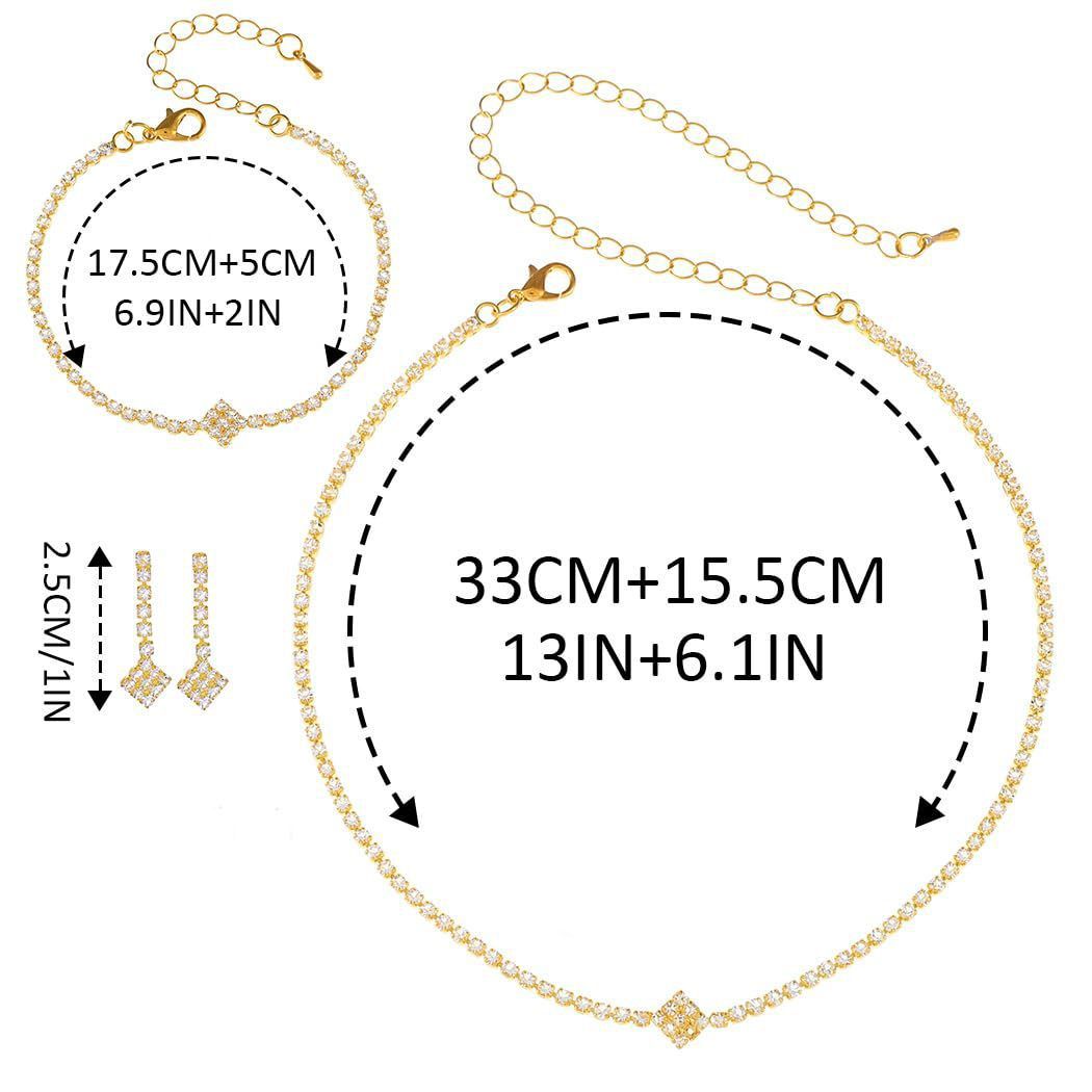 Bridal Zircon Jewelry Set 3-in-1 - Earrings Bracelet Necklace for Wedding Party - Crystal Shiny Bridal Jewelry Set for Women - Gold
