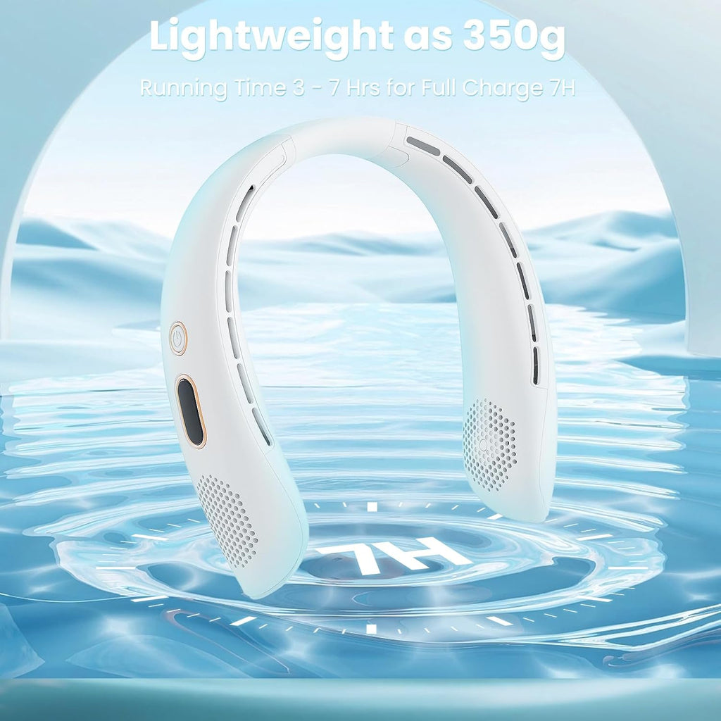 Portable Neck Fan, Hands Free Bladeless Neck Fan Rechargeable 3 Speeds & LCD Display, Battery Operated Wearable Personal Fan, 360° Cooling Hanging Neck Fan for Outdoor Indoor Travel Sport (White)