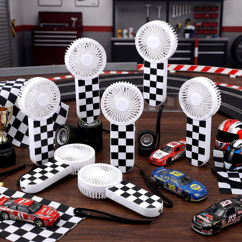 12 Pcs Race Car Party Favors Portable Fan Bulk Mini Handheld Personal Fans Checkered Black and White for Team Gift Travel Summer Outdoor Decorations -