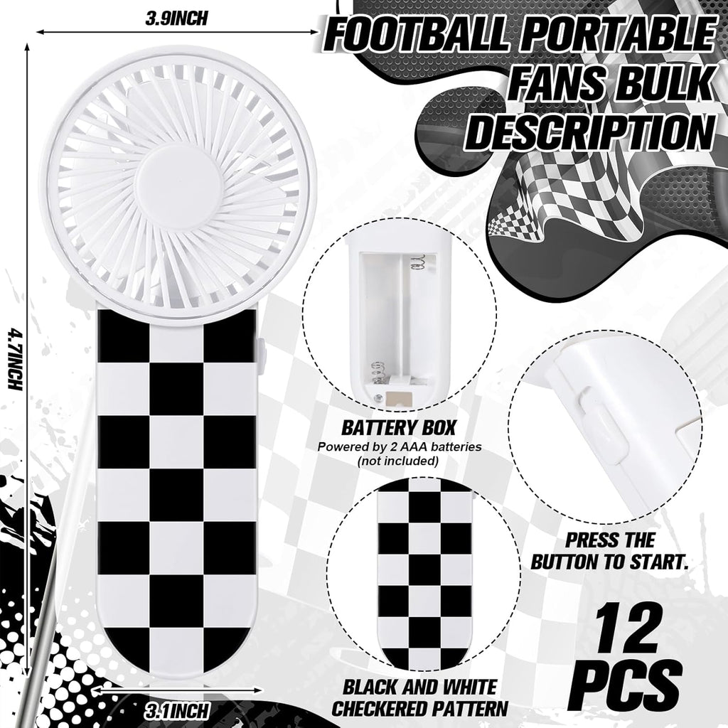12 Pcs Race Car Party Favors Portable Fan Bulk Mini Handheld Personal Fans Checkered Black and White for Team Gift Travel Summer Outdoor Decorations -