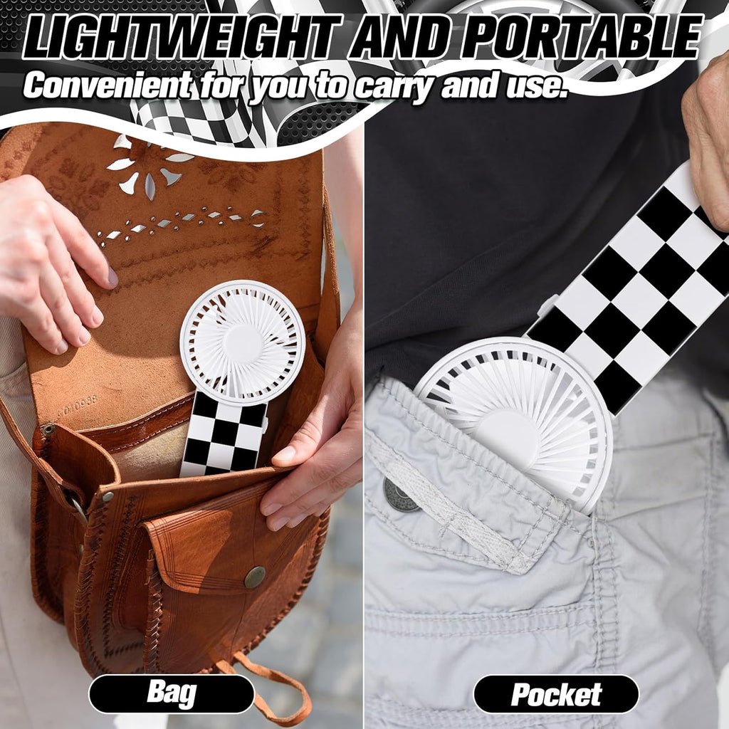 12 Pcs Race Car Party Favors Portable Fan Bulk Mini Handheld Personal Fans Checkered Black and White for Team Gift Travel Summer Outdoor Decorations -