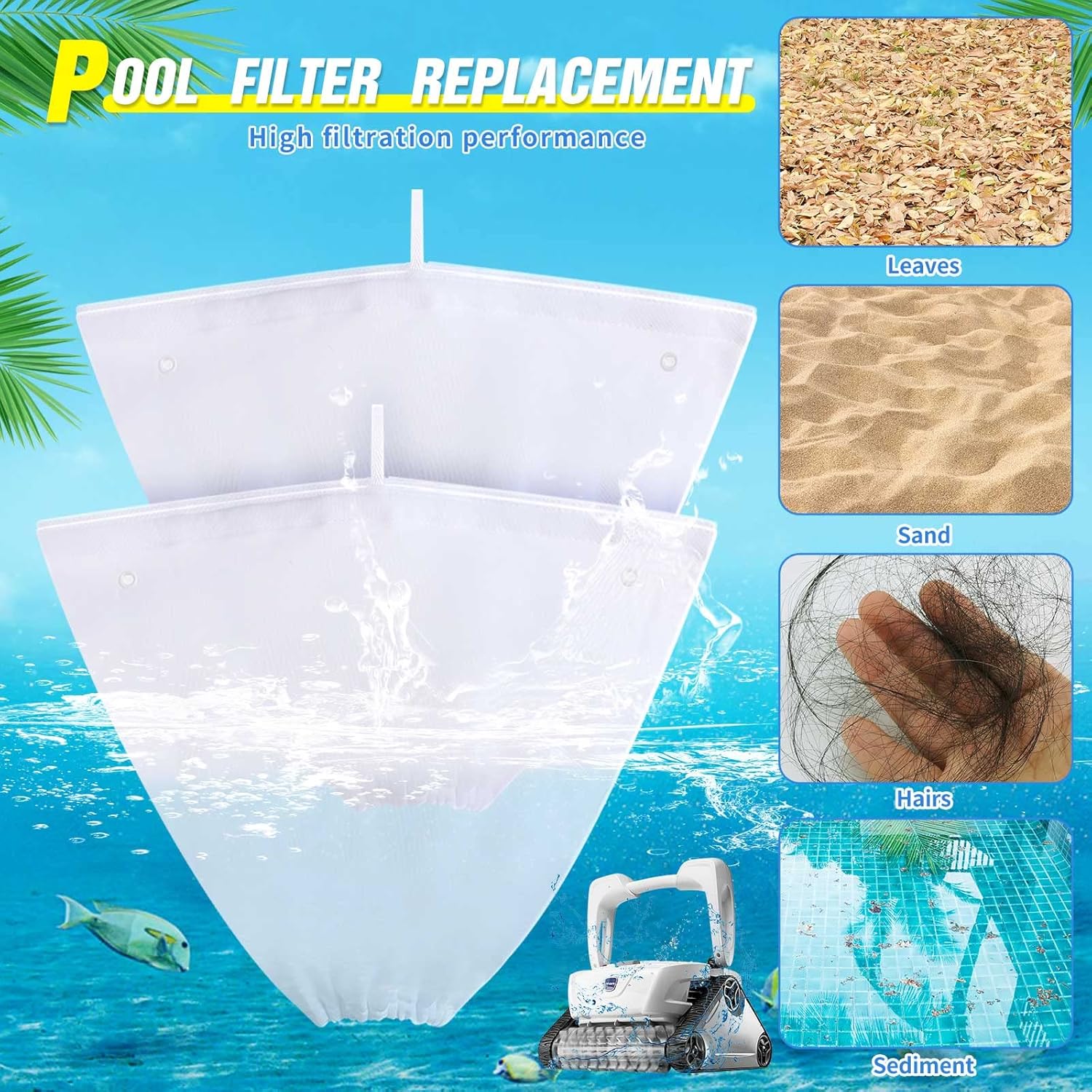 4 Pcs Pool Cleaner Fine Filter Bag Spa Part Replacement Compatible with Aquabot Products 8114 Wheeled Cleaners S2-40 S2-50 Pura 4X 5X S2-4x S2-4xi S2-5x -