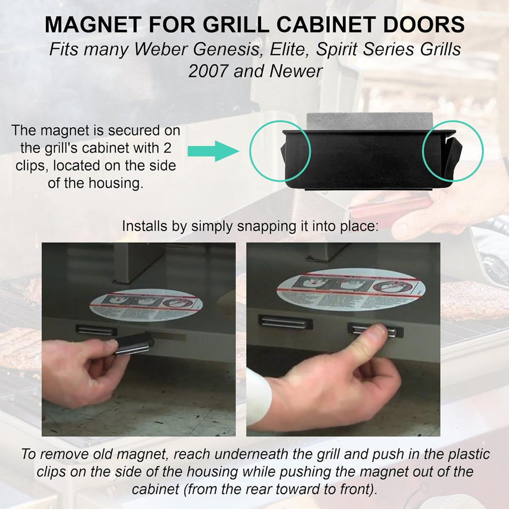 Replacement Magnet fits Weber & Napoleon Grill Cabinet Doors, Compatible with Many Genesis, Elite, Spirit Series Grills 2007 and Newer - 91357 81270