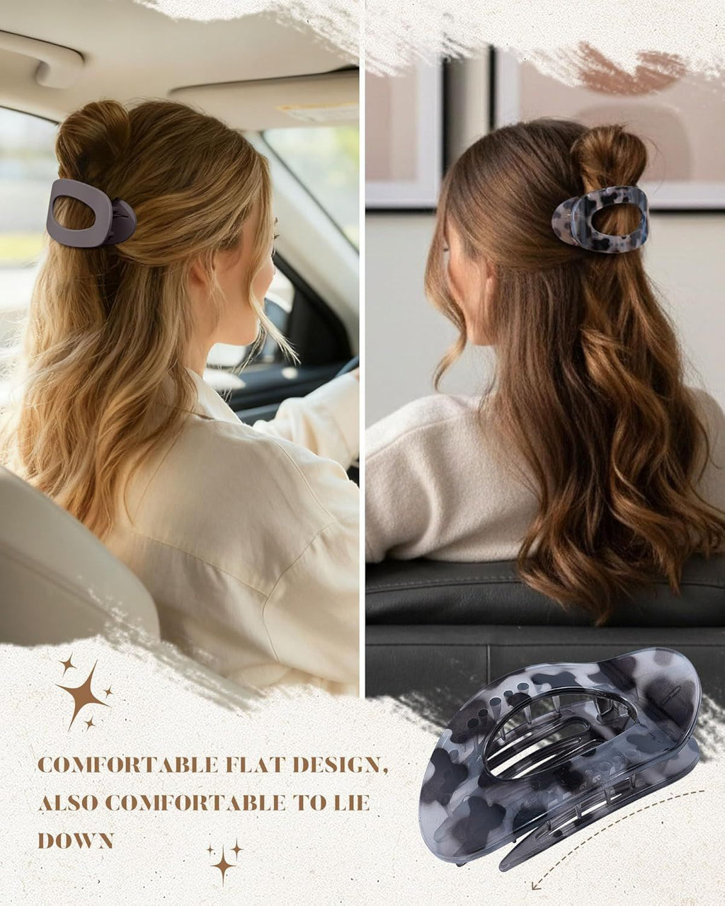 lat Hair Clips or Women 4.33" Lay lat Claw Clip or Hair 6Pcs Round Large Hair Claw Clips (Glossy - Leopard Series)