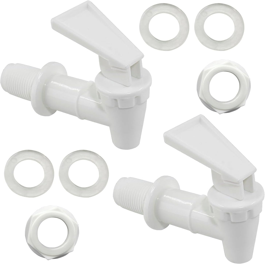 Biaungdo Replacement Water Cooler Faucet Bottle Jug, 2 Sets BPA-Free Plastic Water Spigot Spout Beverage Water Crock Dispenser Tap Set Lever Beverage Pour Dispenser Valve(Milky White)