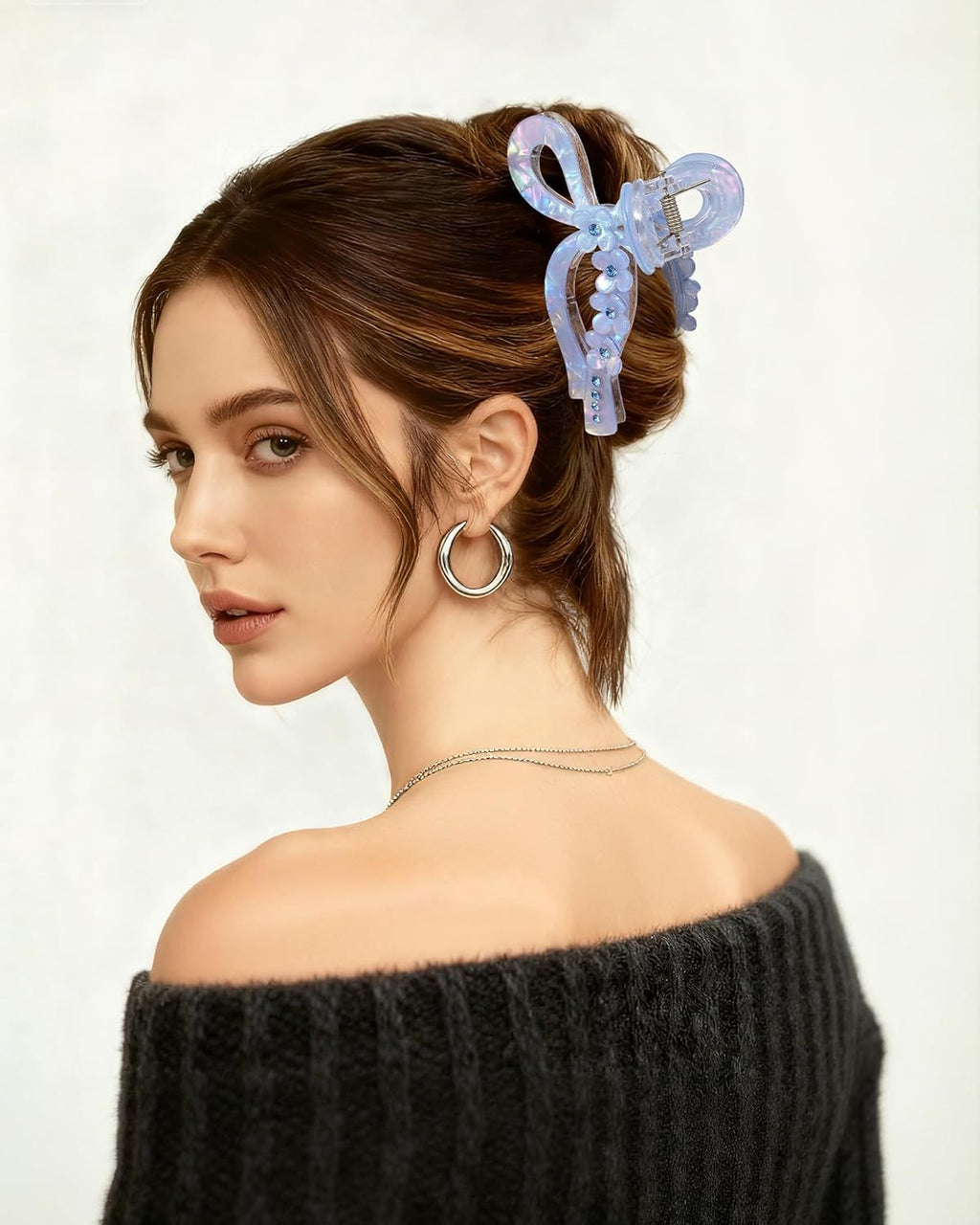 4.3" Acrylic Bow Hair Clips or Women Cute Bow Claw Clip 3PCS Large Hair Claw Clips or Thick or Long Hair Bows (Pink + Blue + Purple)