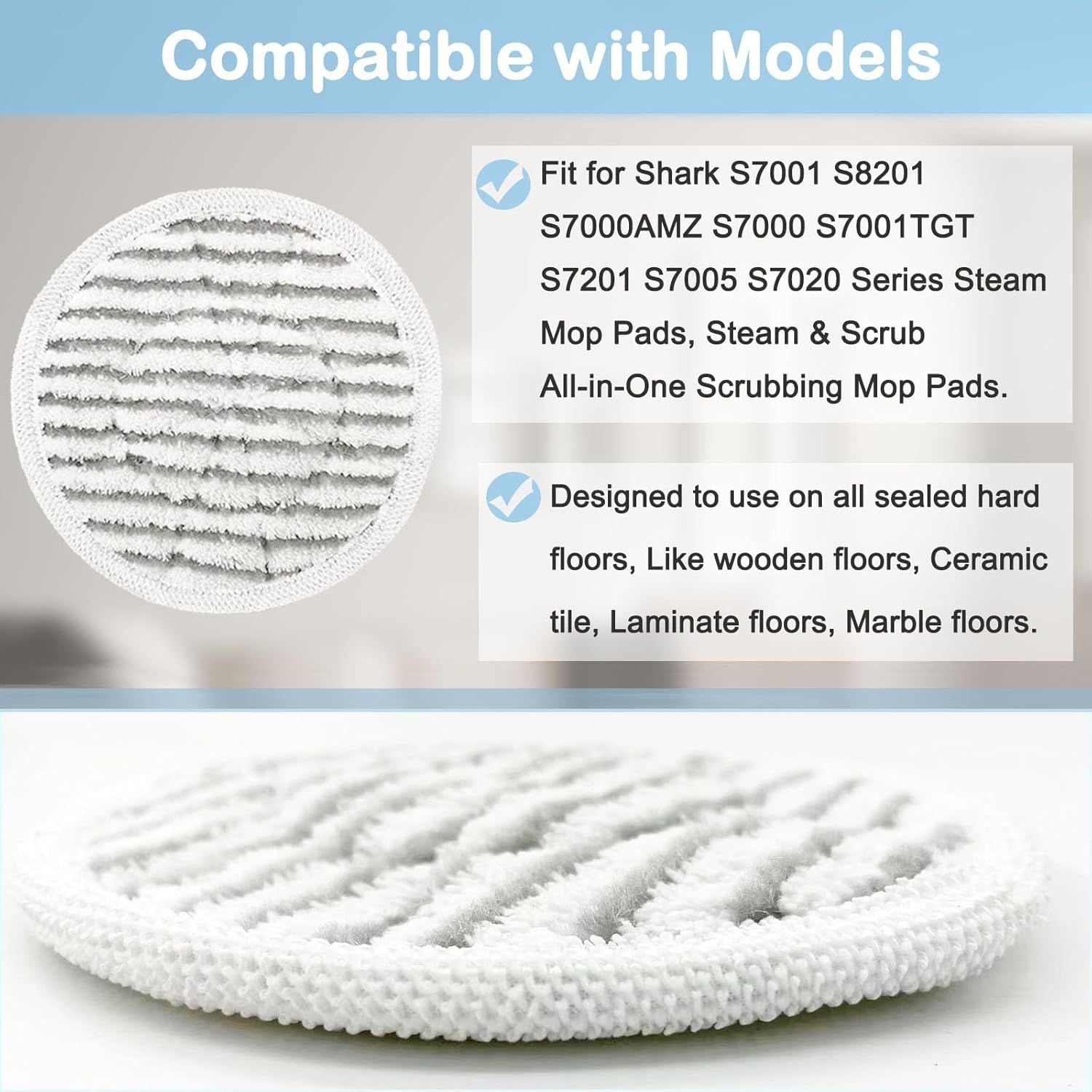 10 Pack S7001 Pads Replacement Steam Mop Pads or Shark S7001 S8201 S7000AMZ S8001 S7000 S7001TGT S7201 S7005 S7020 Series Steam Mop Pads Steam & Scrub All-in-One Scrubbing Mop Pads Part #: XKITP7000