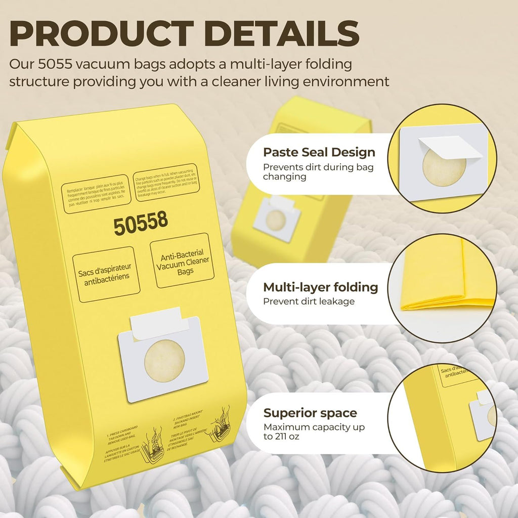 Vacuum Bags Replacement or Kenmore Canister C/Q 5055 50555 50557 50558 and Pana·sonic Type C-5 C-18 Vacuums - Premium Vacuum Cleaner Dust Bag - 12 Pack