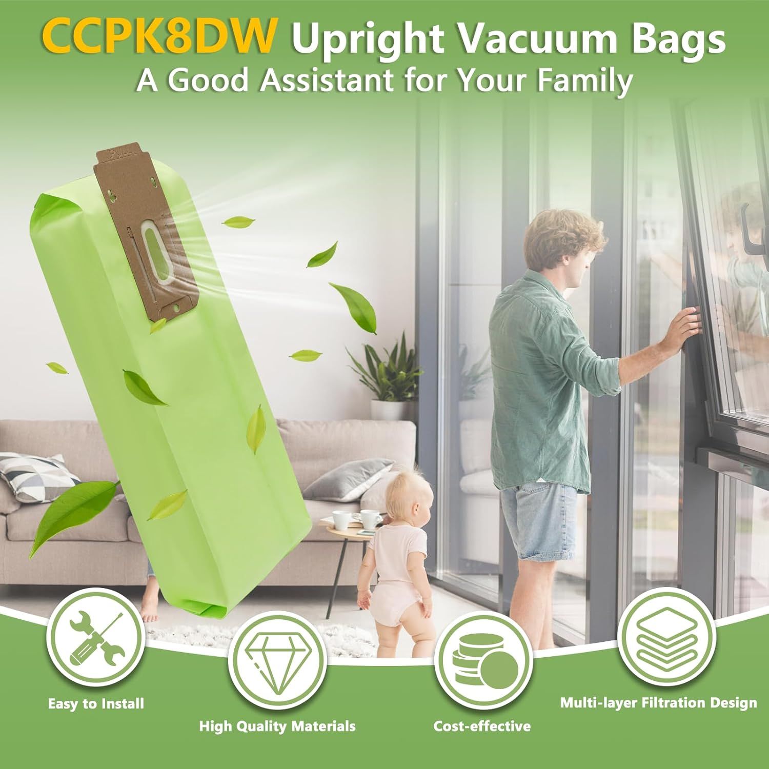 8 Pack Vacuum Bags Replacement or Oreck Type CC XL XL2 XL7 XL21 Upright Vacuum Cleaners, it or All Oreck XL Upright Vacuums, Replaces Part # CCPK8DW, CCPK8, AK1CC6A