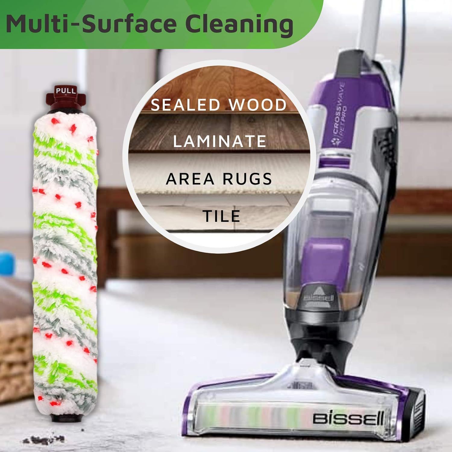 Replacements Part Compatible with BISSELL CrossWave Wet Dry Vacuum, CrossWave PET PRO and CrossWave Cordless Accessories (2 Multi-Surace Pet Brush Rolls+2 ilters)