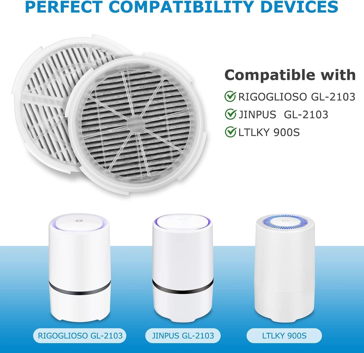 GL2103 Replacement ilter or RIGOGLIOSO GL2103, JINPUS GL-2103, LTLKY 900S Air Puriier, 2-in-1 HEPA ilters and Activated Carbon ilters (3-Pack)