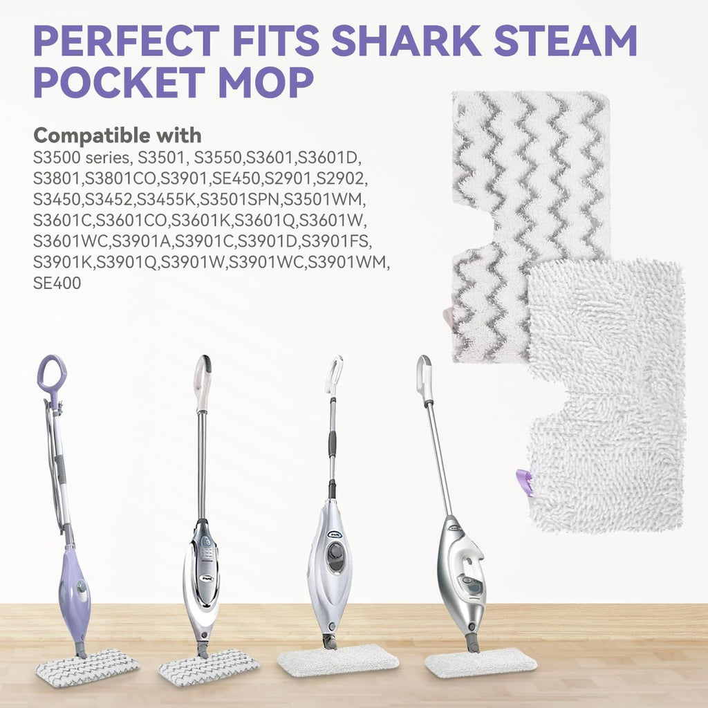 S3501 or Shark Steam Pocket Mop Pads: Washable Steam Mop Replacement Pads or Shark Steamer S3601D S3601 S3801CO S3901 S3550 SE450 (6Pack)