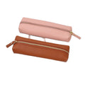 2-Pack Leather Pencil Case - Korean Style Zipper Stationery Bag for Students and Office - Large Capacity Pen Organizer Pouch - Pink + Dark Brown