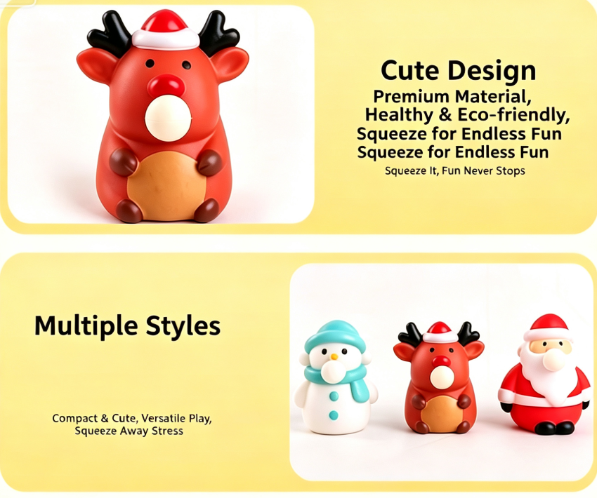 Squeeze Bubble Pop Stress Relief Toy 3-Pack - Cartoon Squishy Figure for Anxiety Relief - Santa + Snowman + Reindeer (Mixed 3-Pack)