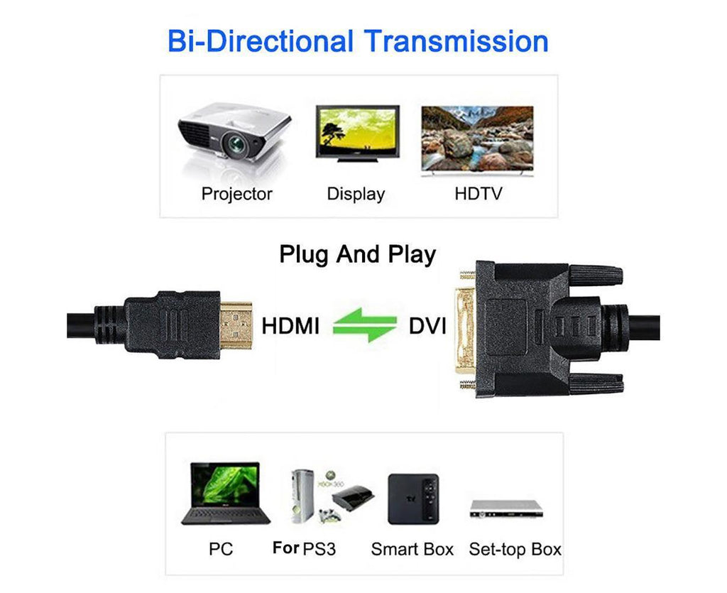 DOONJIEY High Clarity 1080P HDMI-compatible Male to DVI-D Male Bi-directional Adapter Cable for HDTV