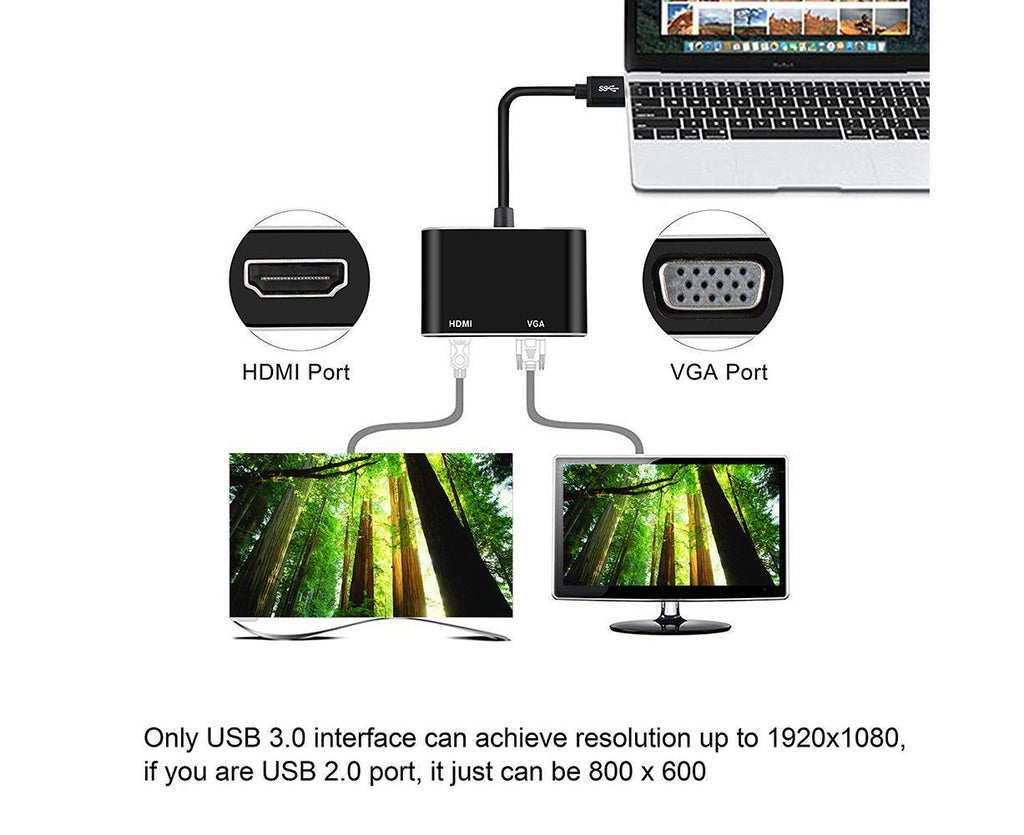 Super Speed USB 3.0 Type C DP to HDMI-compatible VGA Converter Adapter for Windows 10//8/7
