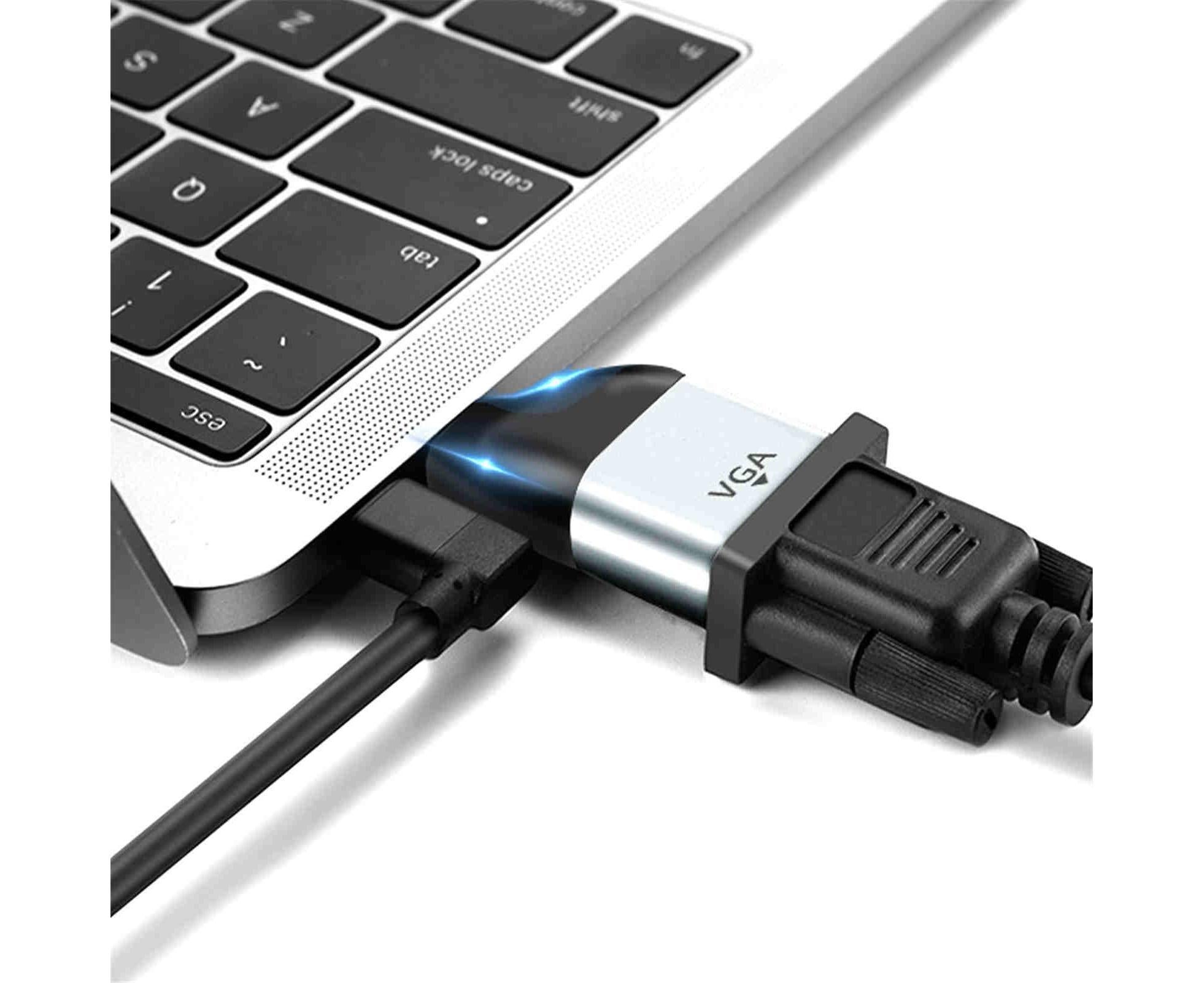Portable Dual Ports USB Type C to VGA 1080P 4K 60HZ Adapter for Thunderbolt 3 - Grey