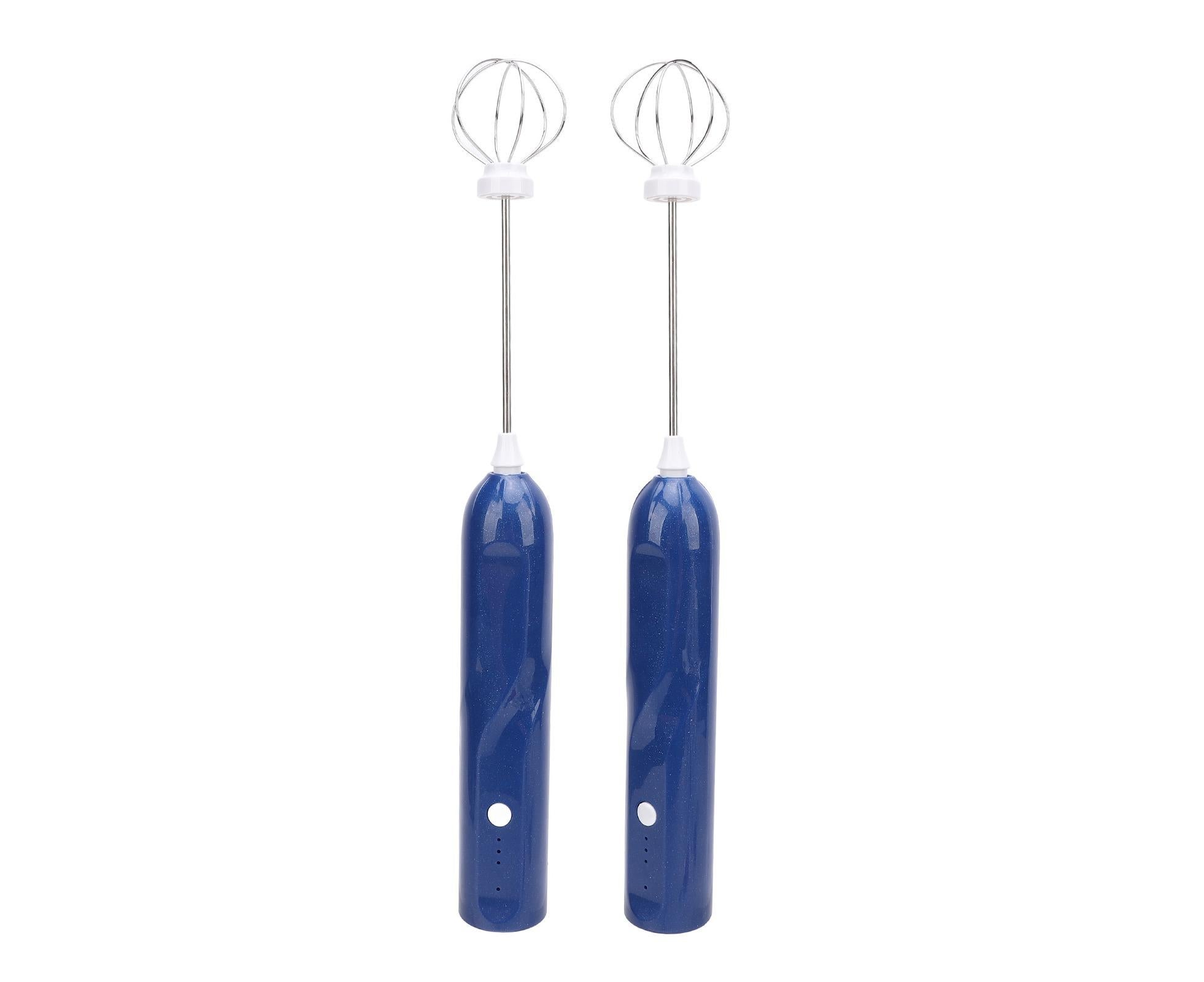 Rechargeable Milk Frother, Handheld Wand with 2 Whisk Attachments, Electric Drink Mixer & Foamer for Coffee & Egg, Blue