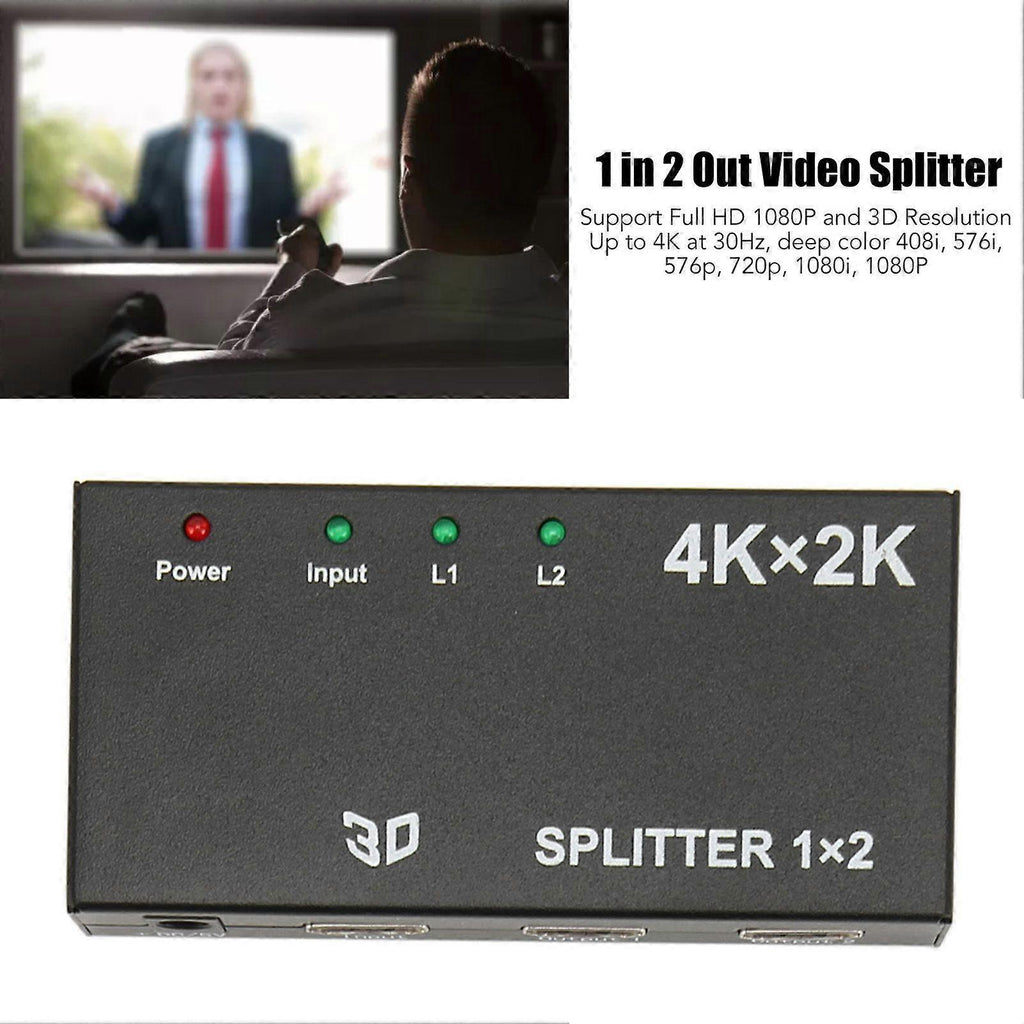 1 In 2 Out 4K HDMI Splitter with AC Adapter