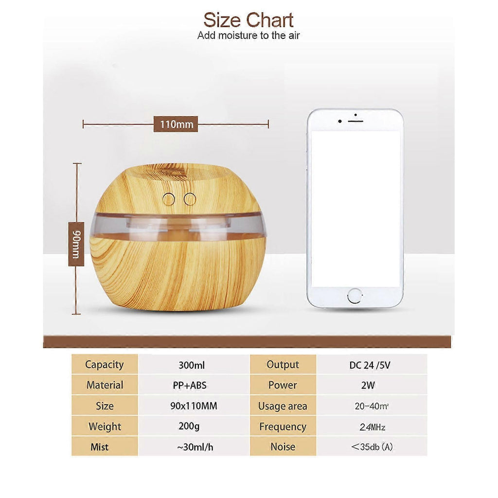 Wood Grain USB Humidifier, Round Aroma Diffuser, Mini Cool Mist Maker