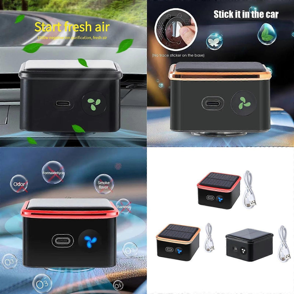 Solar Rechargeable Air Purifier Desk Car Kitchen Portable Ioniser Red