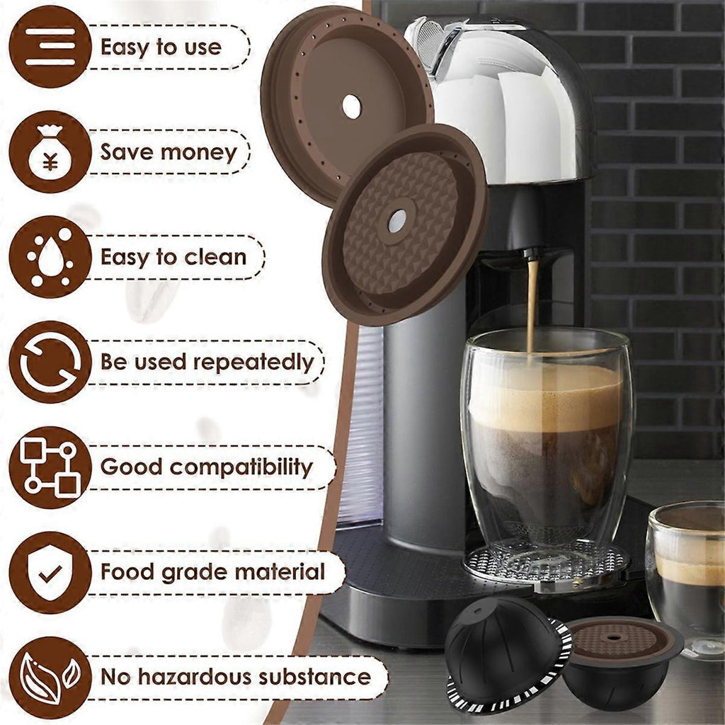 5Pcs Reusable Vertuo Coffee Pods with 2 Silicone Lids Spoon and Cleaning Brush