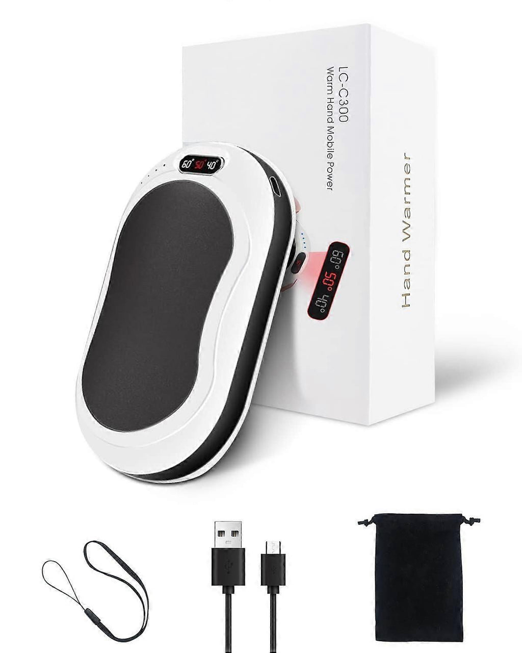 10000mAh Rechargeable Hand Warmer & Power Bank - 2-Sided Heating, Portable USB