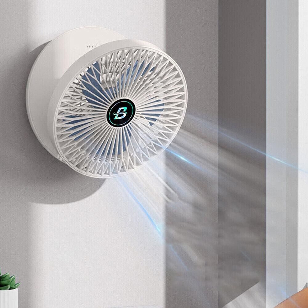 3-Speed Adjustable Air Circulator Fan Foldable Wall Hanging Fan Rechargeable Desktop Cooling Fan White
