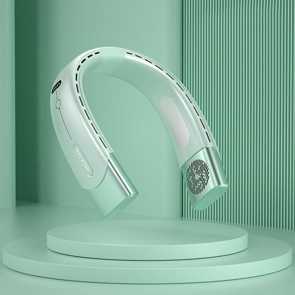 Hanging Neck Fan Wearable Bladeless Fan USB Rechargeable Cooling Fan with 5 Speed Adjustment Green