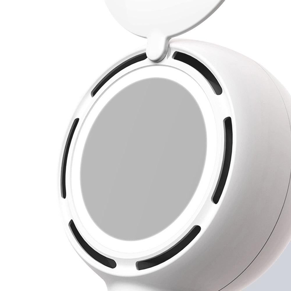 Mini Handheld Fan with LED Light Makeup Mirror Rechargeable Portable Fan White
