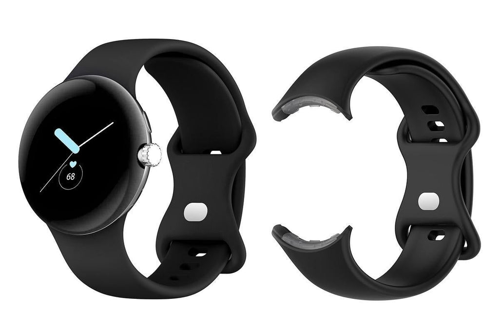 For Google Pixel Watch 1 / 2 Soft Replacement Strap Silicone Sport Watch Band Black - S