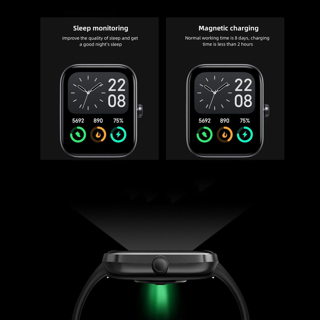 1.8inch Smart Watch IP68 BT5.3 for Android iOS with Heart Rate Monitoring Exercise Records 1pc（Black）