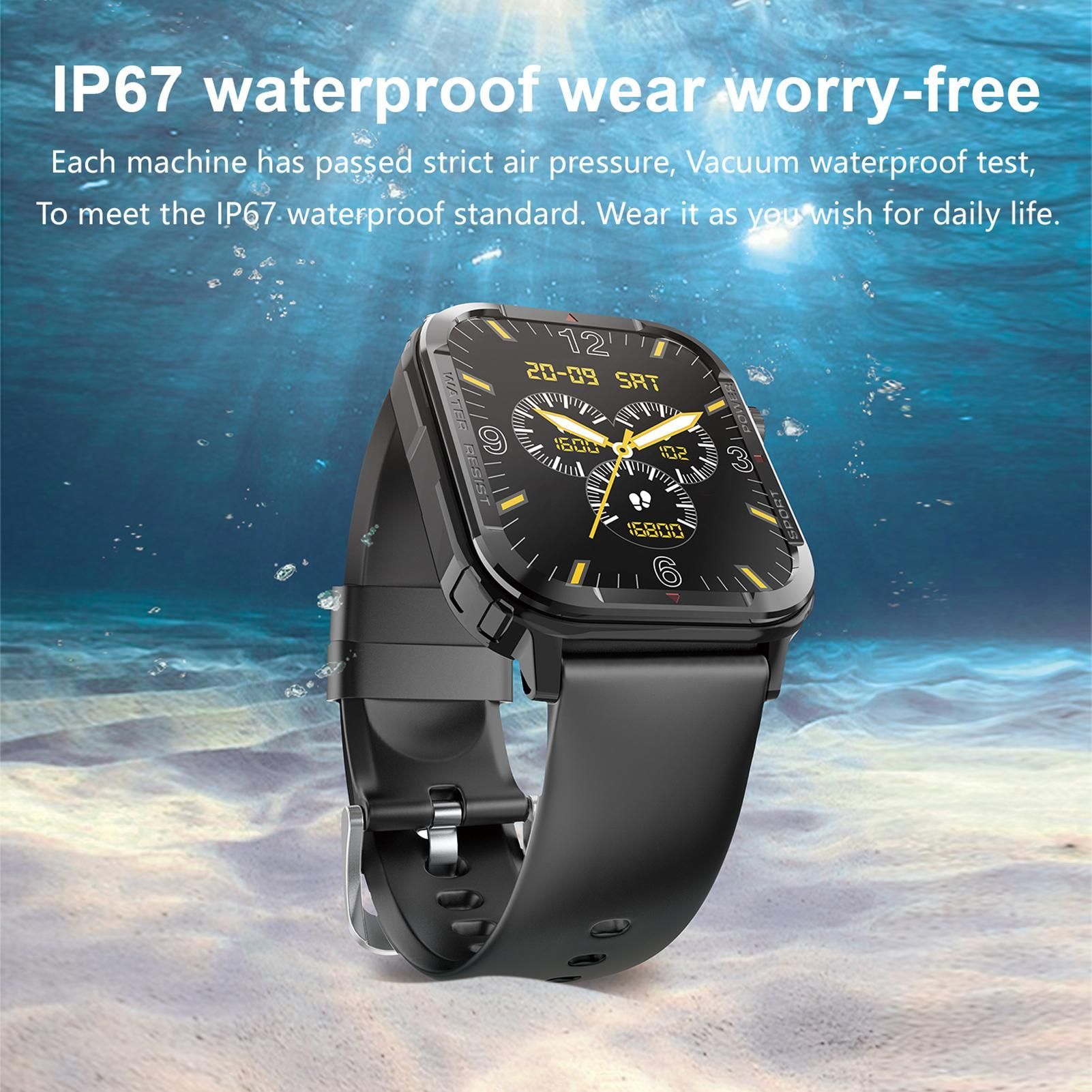 Smart Watch 1.85 inch Square Screen IP67 45*39mm 1pc (Black)