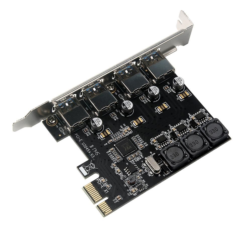 Four Ports USB 3.0 Super Fast 5Gbps PCI-E Expansion Card PCI Express Adapter Converter Card 6A Power Supply Module For Desktop PC