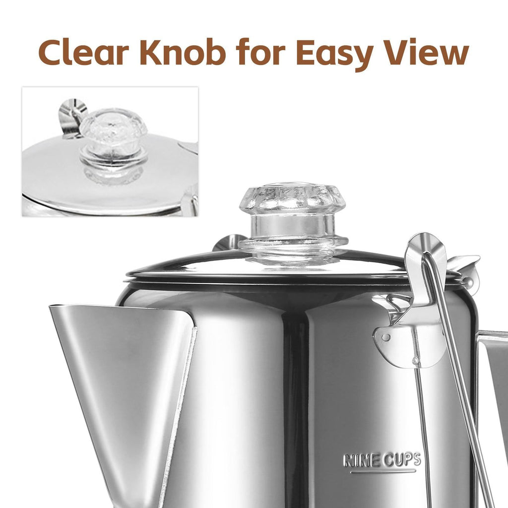 1.2L 9-Cup Stainless Steel Camping Percolator Coffee Pot Stovetop Coffee Maker 1Pc