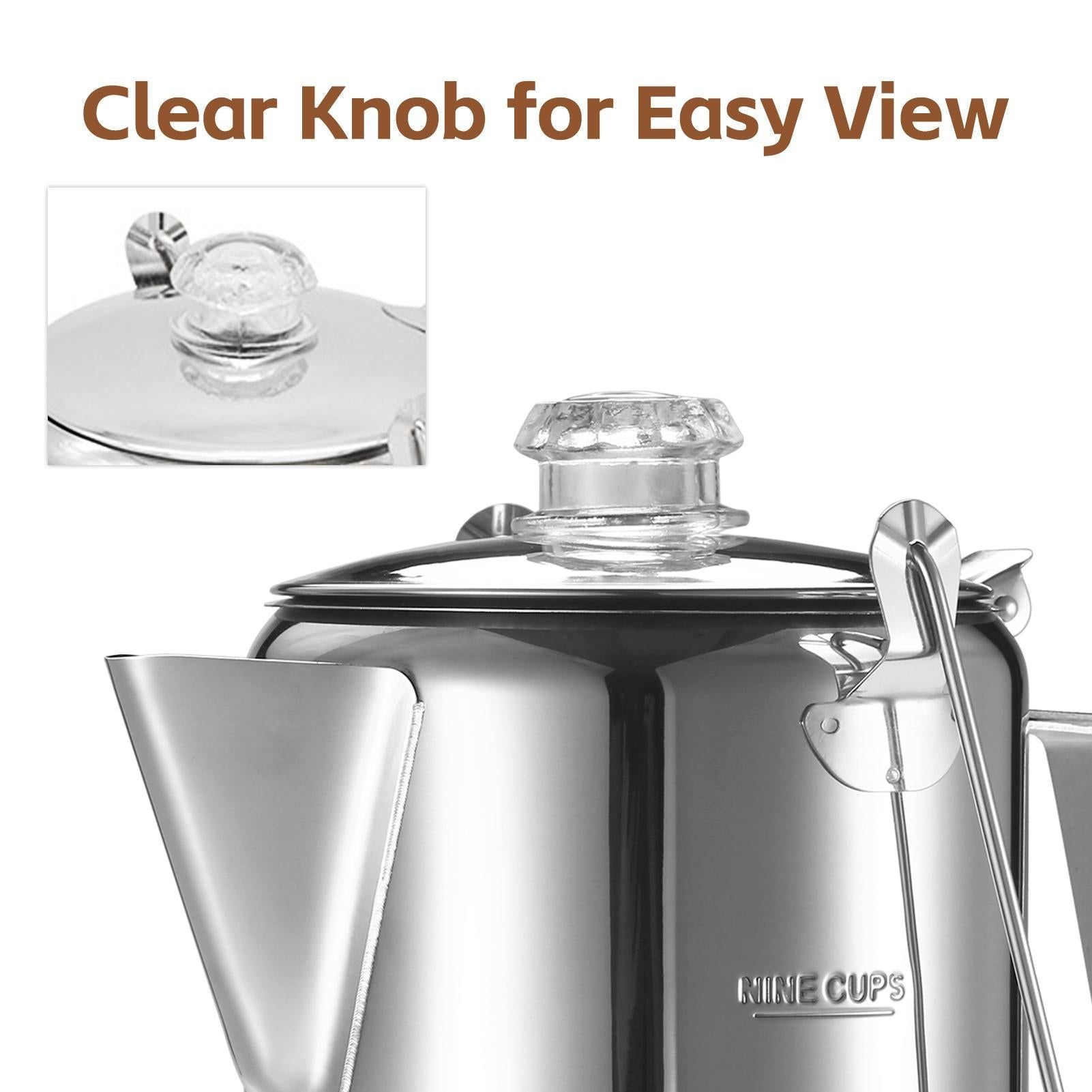 1.2L 9-Cup Stainless Steel Camping Percolator Coffee Pot Stovetop Coffee Maker 1Pc