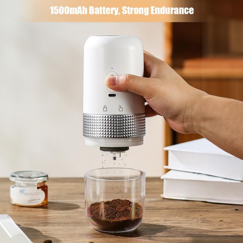 1pc Portable Electric Burr Coffee Grinder Grey 18.8cm 13W USB Rechargeable