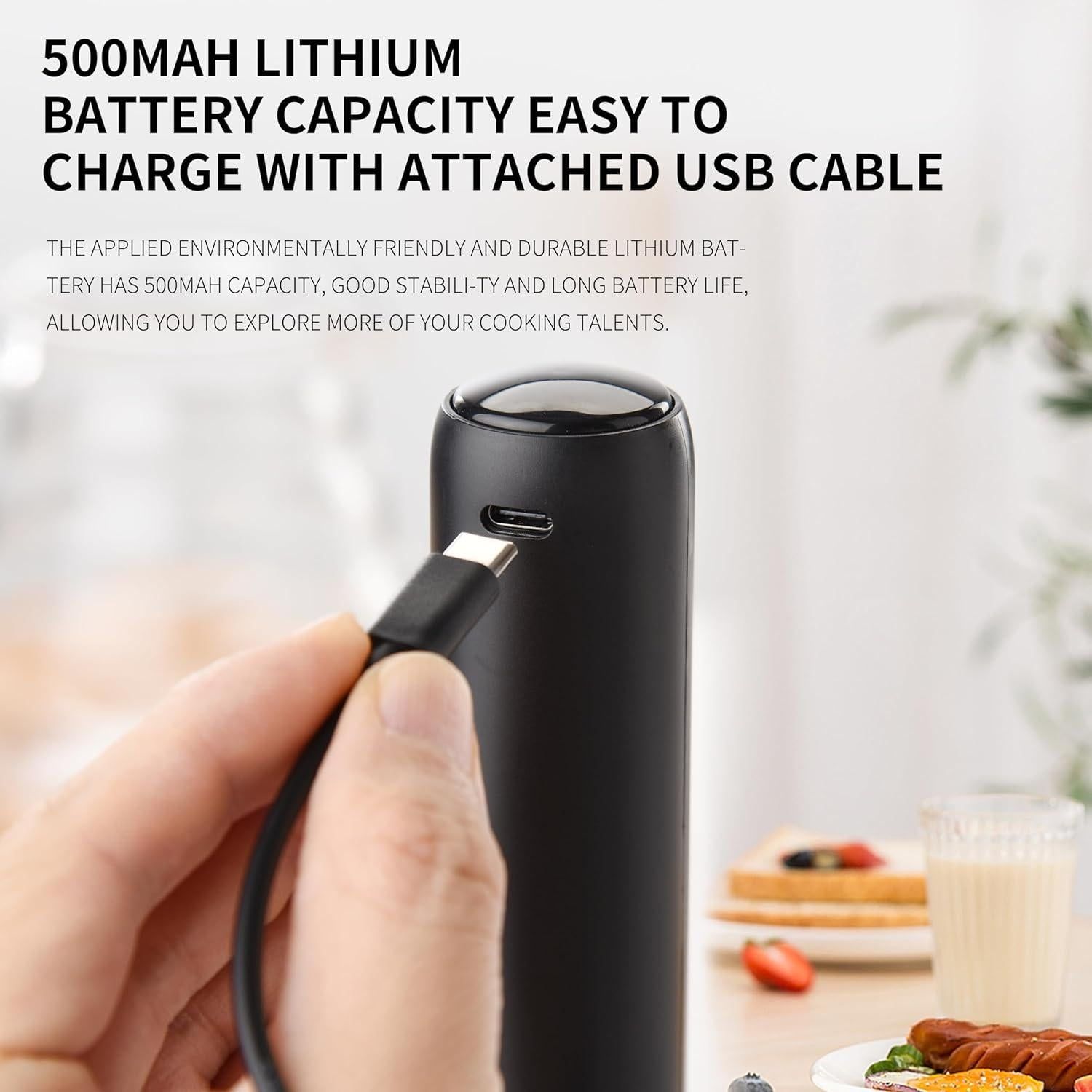 Electric Rechargeable Milk Mixer Handheld Frother USB Charging Black 1pc