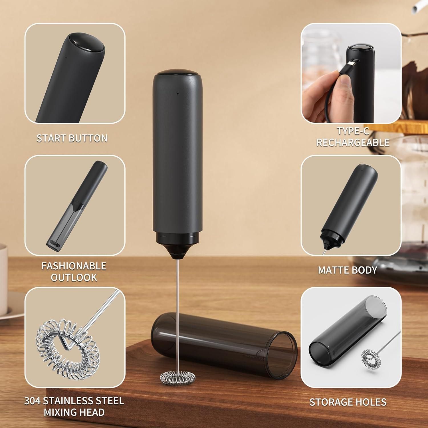 Electric Rechargeable Milk Mixer Handheld Frother USB Charging Black 1pc